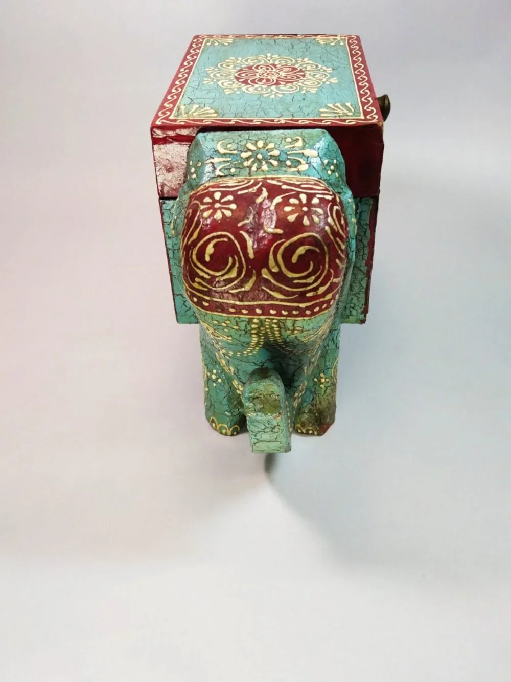Hand Painted Wooden Elephant Jewelry Trinket Storage Box